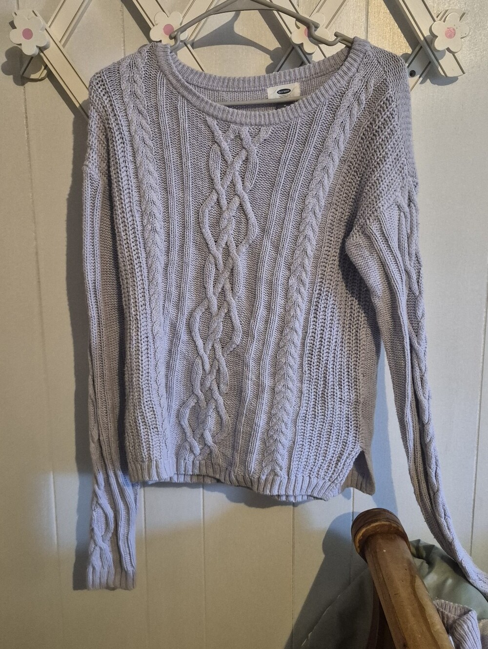 Purple Cable Knit Crewneck Sweater